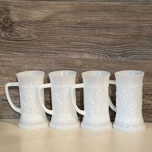 Vintage Rare 1950s Federal Milk Glass Beer Mug Steins With Tavern Scene 6” Tall